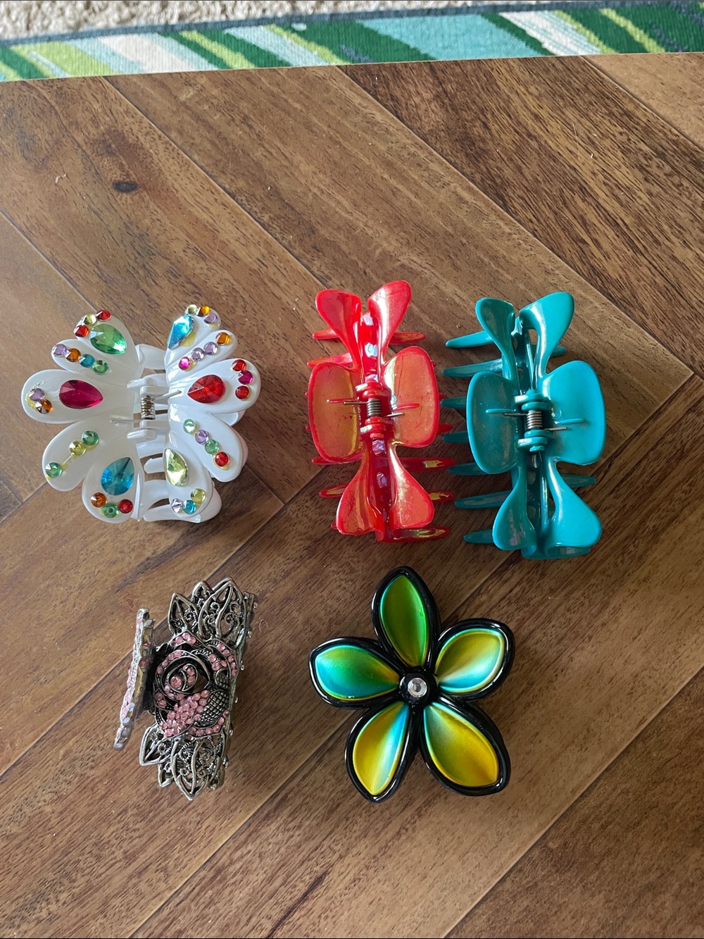 Colorful Kids Hair Clip Set - White, Red, Teal, Pink, Green
